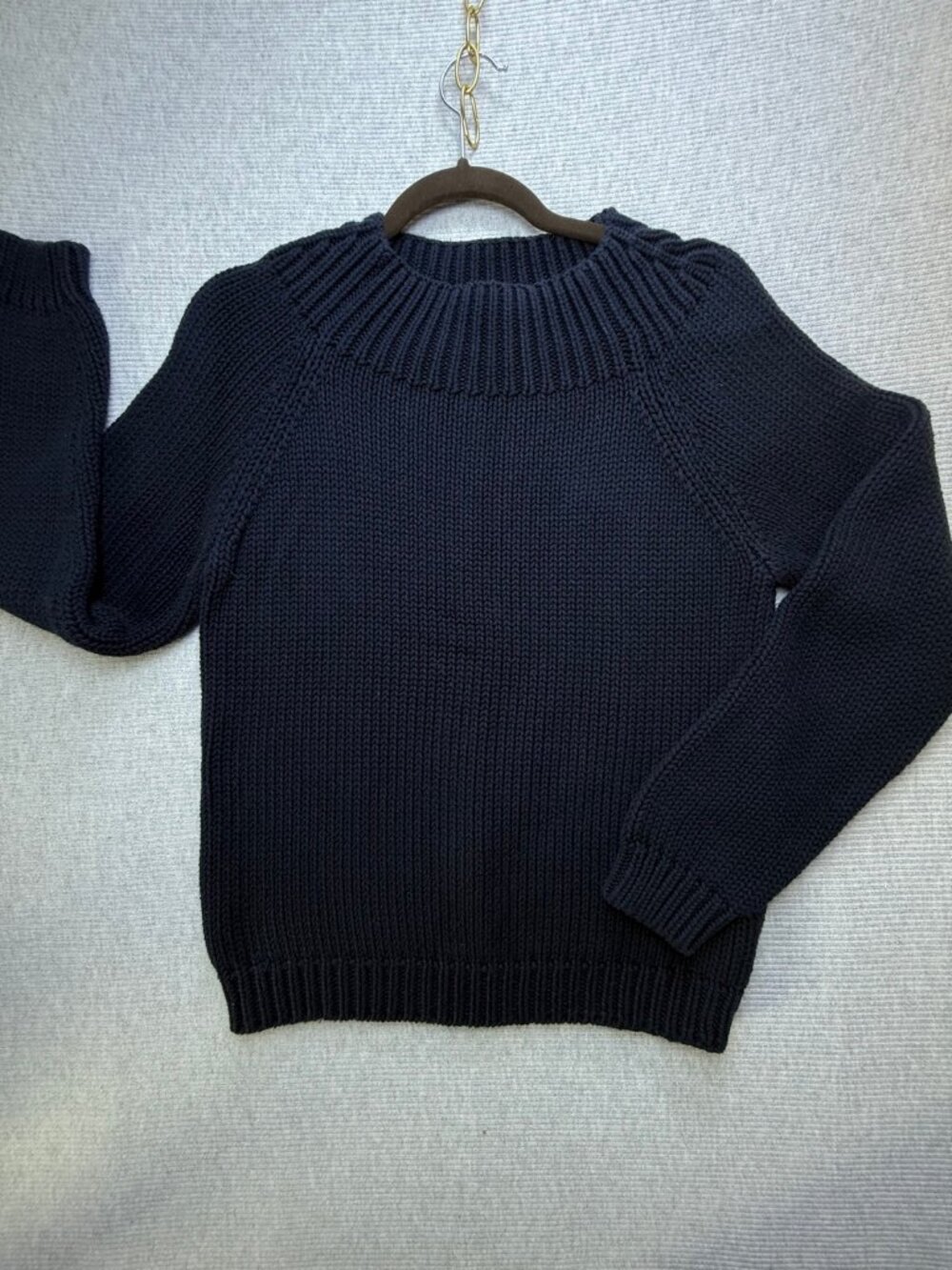 Lauren Ralph Lauren Womens Navy Chunky Knit Crew Sweater M 100 Percent Cotton